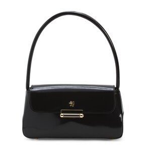 PRATESI Black Made In Italy Leather Baguette Shape Satchel